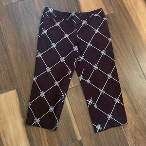 Brown & white embroidered capri pants